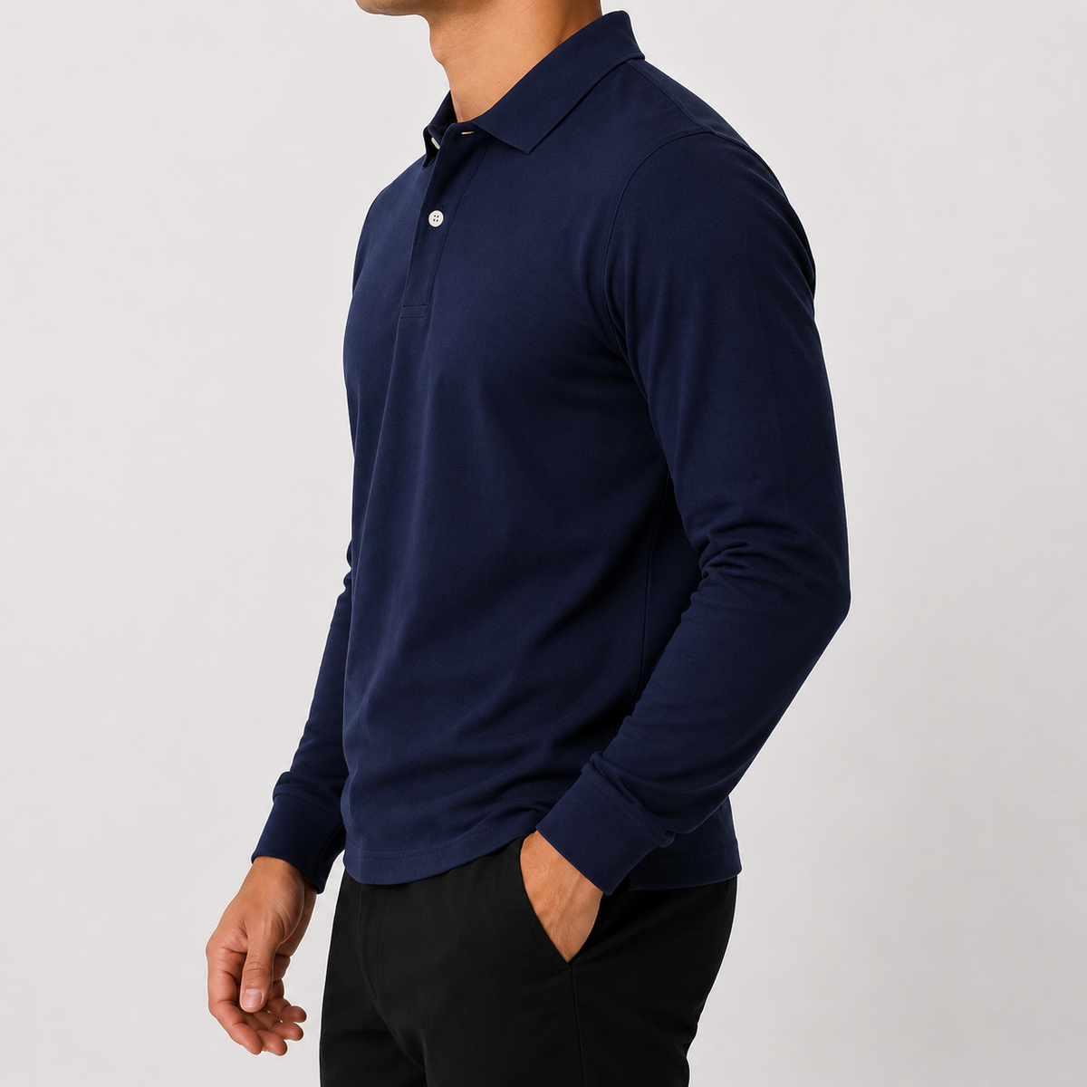 Men’s Polo Shirt – Classic Long Sleeve Lapel Collar Smart Casual Top