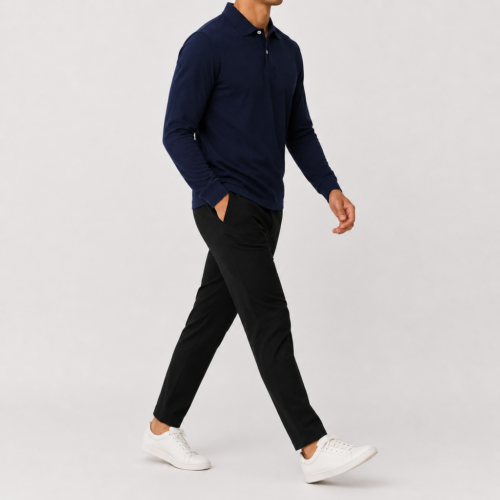 Men’s Polo Shirt – Classic Long Sleeve Lapel Collar Smart Casual Top
