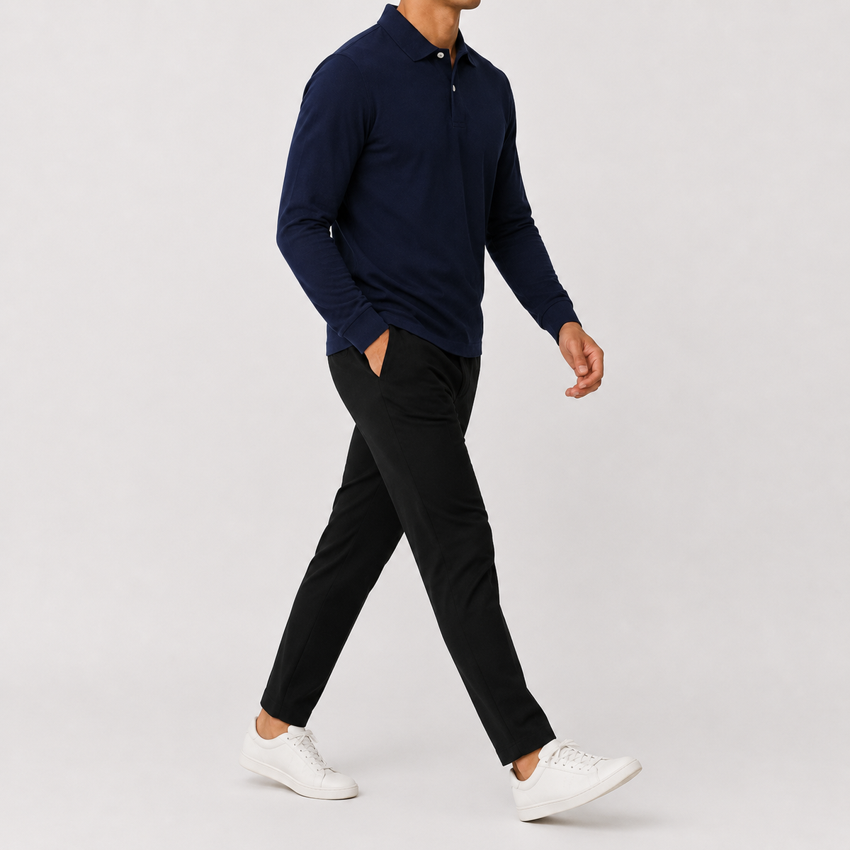 Men’s Polo Shirt – Classic Long Sleeve Lapel Collar Smart Casual Top