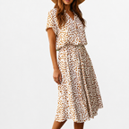 Women’s Polka Dot Maxi Dress – Short Sleeve Shirt Collar Long Dress
