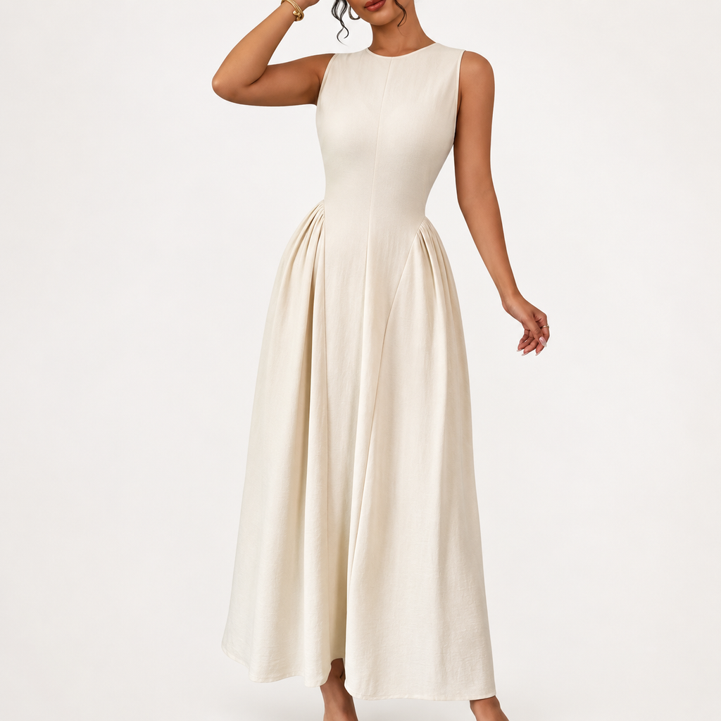 Women’s Midi Dress – Elegant Sleeveless Waist-Fit Figure-Flattering Dress