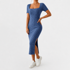 Women’s Knit Dress – Fitted Short Sleeve Autumn Midi Dress
