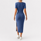 Women’s Knit Dress – Fitted Short Sleeve Autumn Midi Dress