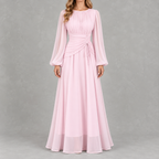 Women’s Waist-Cinching Dress – Long Sleeve Fitted Midi Dress