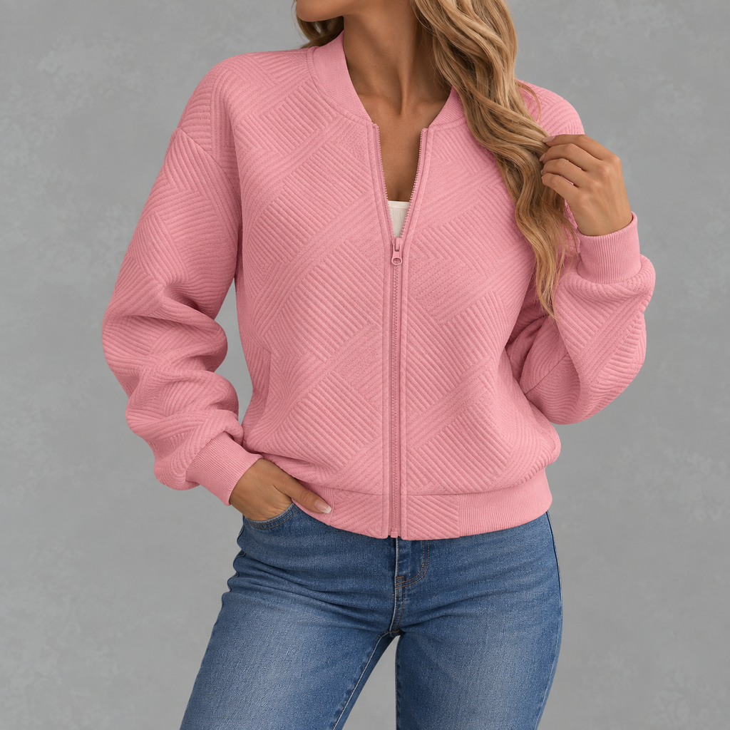 Women’s Baseball Jacket – Solid Colour Zip Up Jacket with Stand Collar