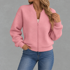 Women’s Baseball Jacket – Solid Colour Zip Up Jacket with Stand Collar