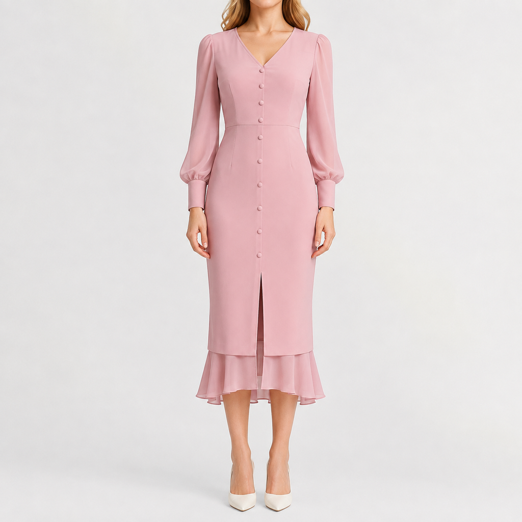 Women’s Winter Dress – French-Inspired Long Sleeve Midi Dress