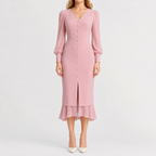Women’s Winter Dress – French-Inspired Long Sleeve Midi Dress