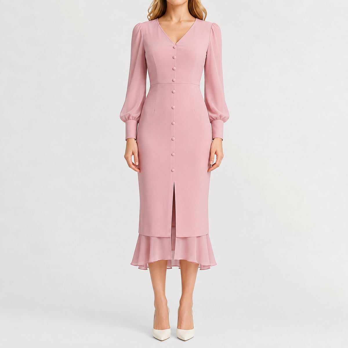 Women’s Winter Dress – French-Inspired Long Sleeve Midi Dress