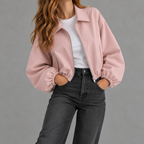 Women’s Bomber Jacket – Baseball Collar Zip Up Jacket with Ribbed Hem