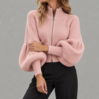 Women’s Textured Jumper – Fluffy Lantern Sleeve Long Sleeve Pullover