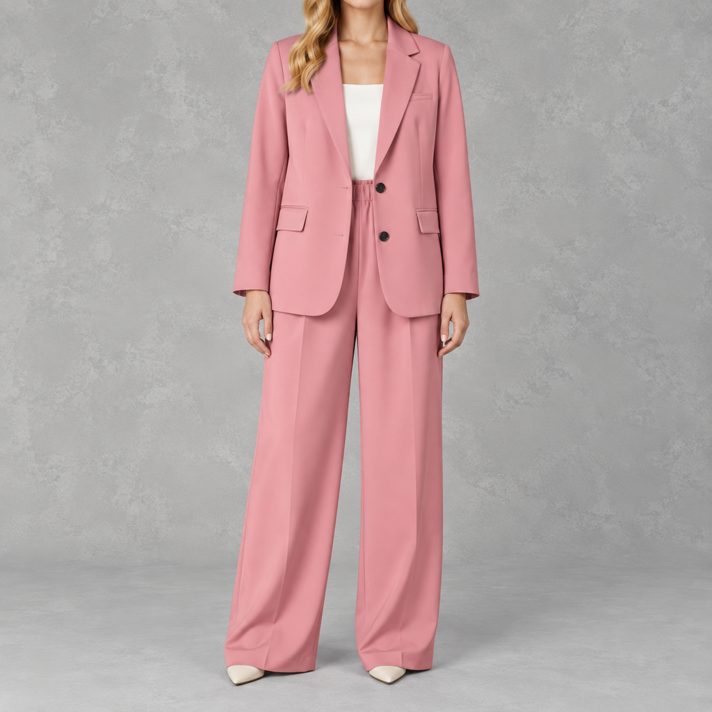 Women’s Wide Leg Suit – Casual Blazer and Trousers Two-Piece Set