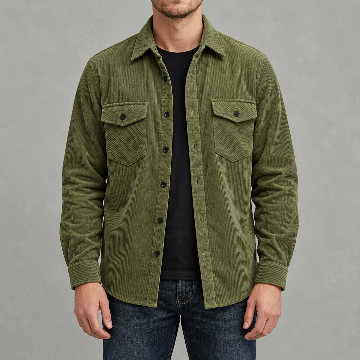 Men’s Corduroy Shirt Jacket – Plus Size Long Sleeve Lapel Shacket