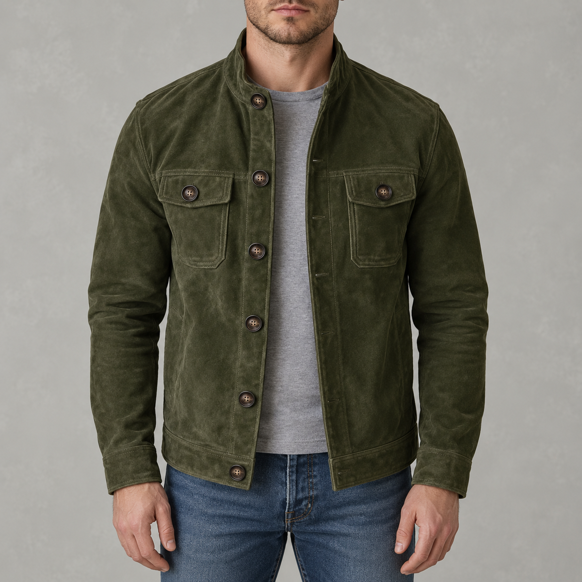 Men’s Suede Jacket – Faux Suede Velvet Casual Bomber Jacket
