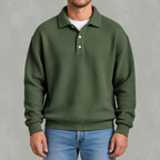 Men’s Long Sleeve Polo Shirt – Waffle Knit Retro Short Sleeve Textured Top