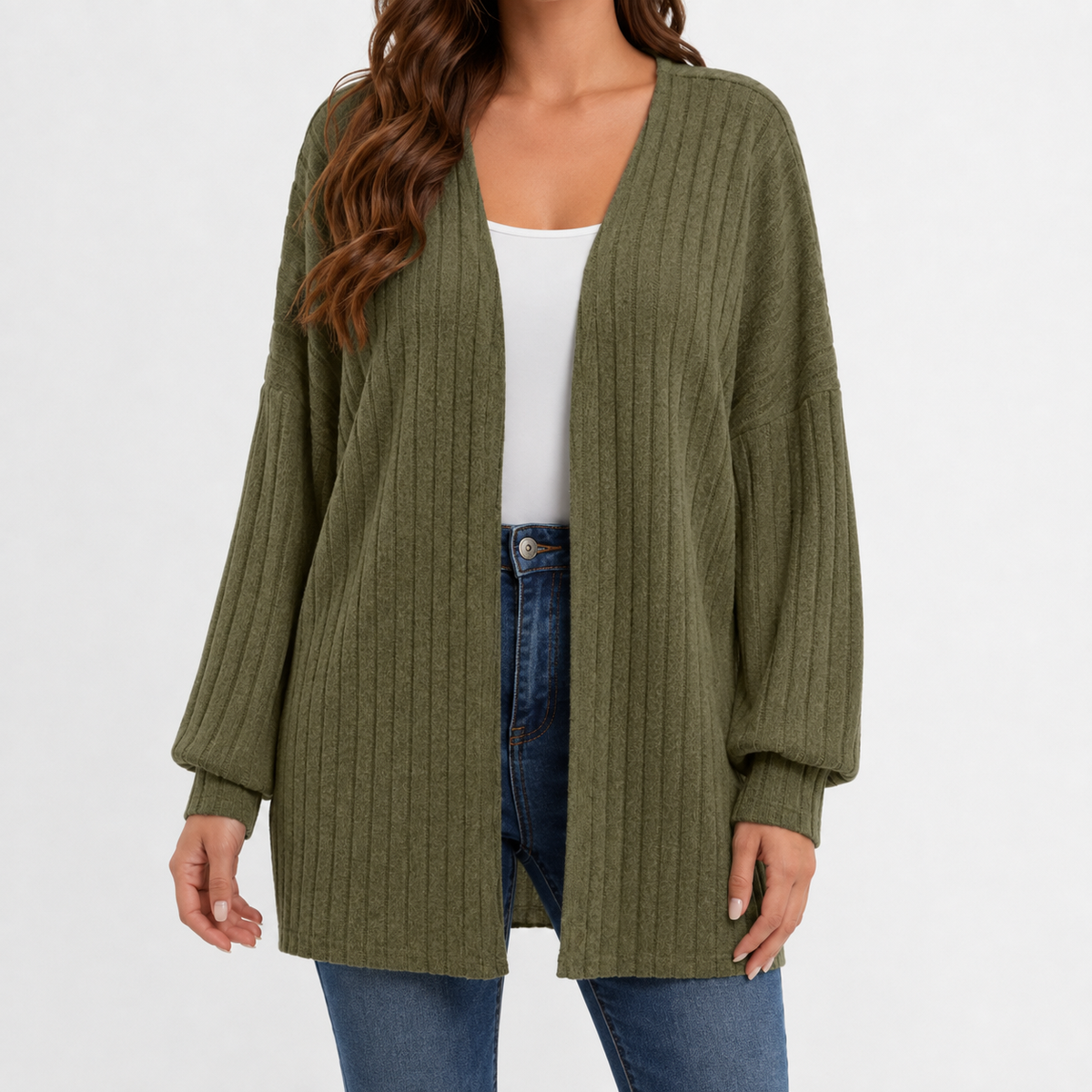 Women’s Cardigan – Long Sleeve Loose Fit Knitted Open Front Jumper
