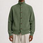 Men’s Roll Neck Cardigan – Knitted High Neck Button Front Jumper