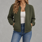 Women’s Baseball Jacket – Solid Colour Zip Up Jacket with Stand Collar