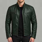 Men’s Leather Jacket – Stand Collar Motorcycle Biker Jacket