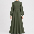 Women’s Maxi Dress – High Waist Lantern Sleeve Long Dress