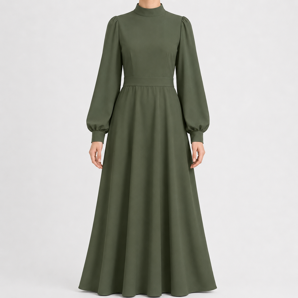 Women’s Maxi Dress – High Waist Lantern Sleeve Long Dress