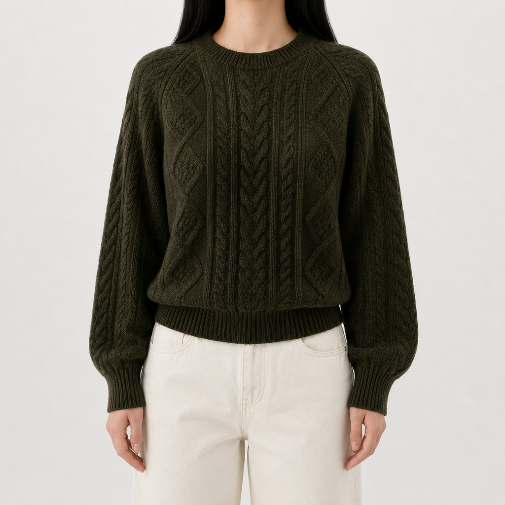 Women’s Cable Knit Jumper – French-Inspired Twist Knit Crew Neck Pullover