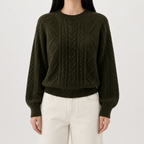 Women’s Cable Knit Jumper – French-Inspired Twist Knit Crew Neck Pullover