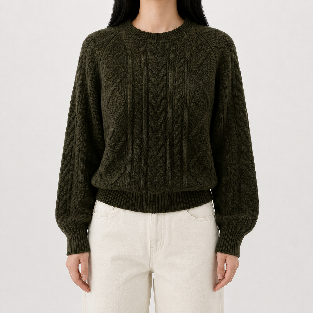 Women’s Cable Knit Jumper – French-Inspired Twist Knit Crew Neck Pullover