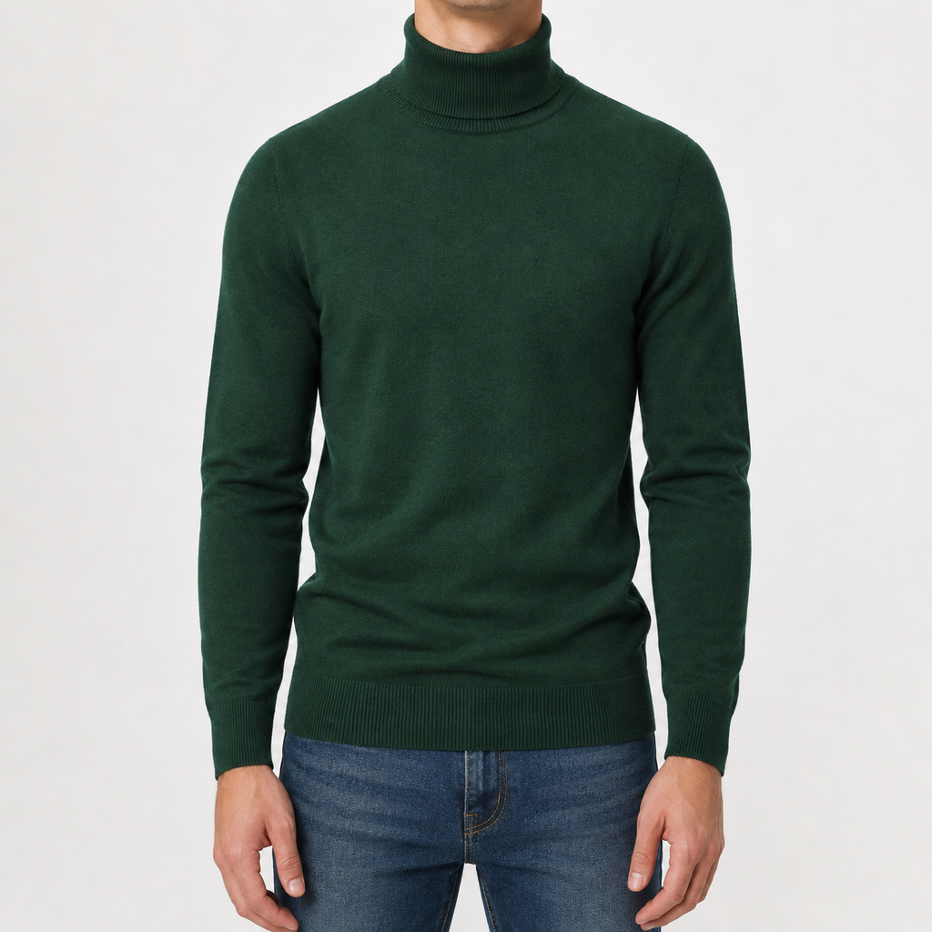 Men’s Turtleneck Jumper – Warm Knitted Roll Neck Pullover