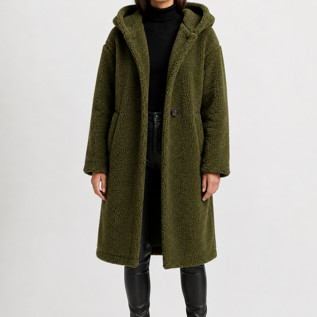 Women’s Teddy Coat – Longline Faux Fur Plush Winter Coat