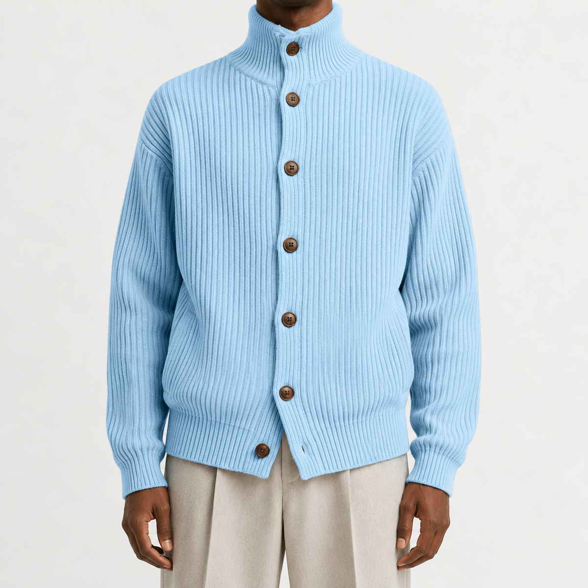 Men’s Roll Neck Cardigan – Knitted High Neck Button Front Jumper