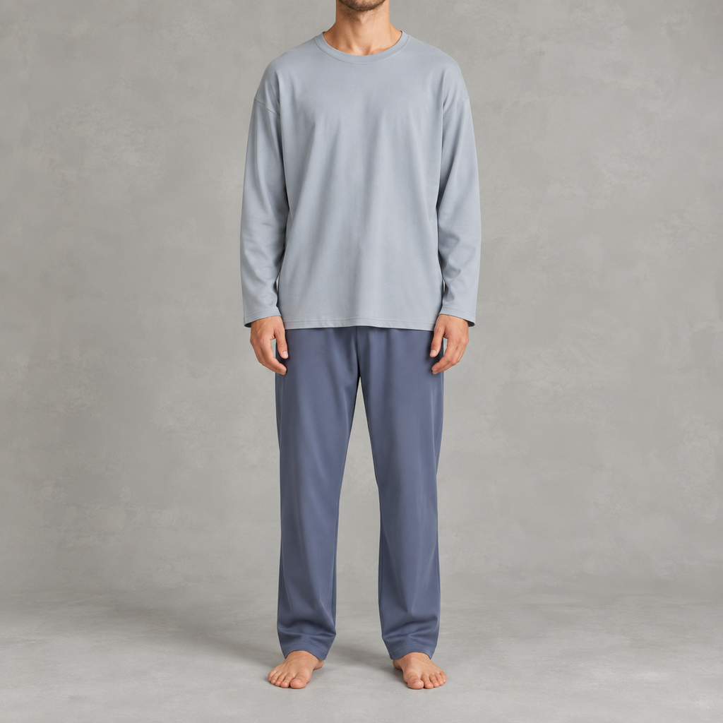 Men’s Cotton Pyjama Set – 100% Cotton Long Sleeve Top and Trousers