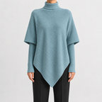 Women’s Asymmetric Jumper – Elegant Knitted Long Sleeve Pullover with Draped Hem