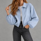 Women’s Bomber Jacket – Baseball Collar Zip Up Jacket with Ribbed Hem