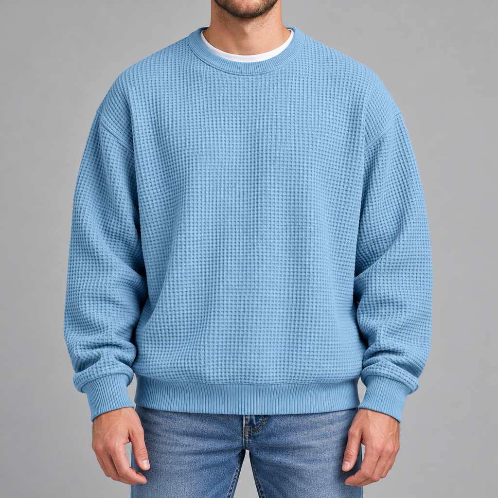 Men’s Waffle Knit Jumper – Relaxed Fit Textured Long Sleeve Pullover