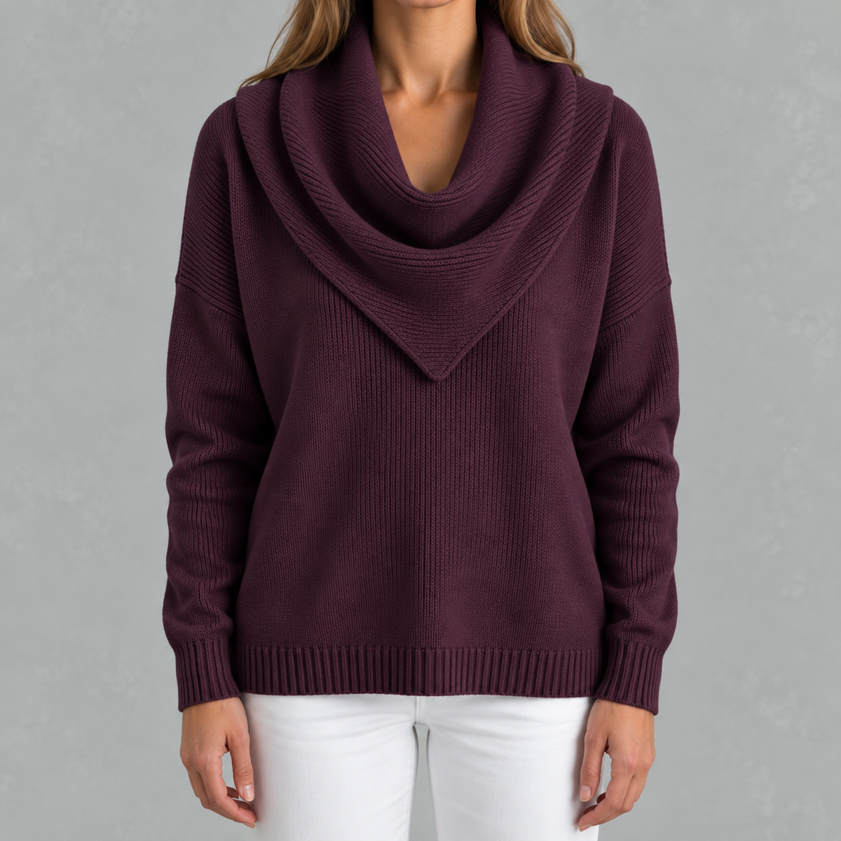 Women’s Knitted Jumper – Solid Colour Long Sleeve Pullover for Autumn & Winter