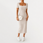 Women’s Knit Dress – Fitted Short Sleeve Autumn Midi Dress