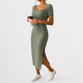 Women’s Knit Dress – Fitted Short Sleeve Autumn Midi Dress