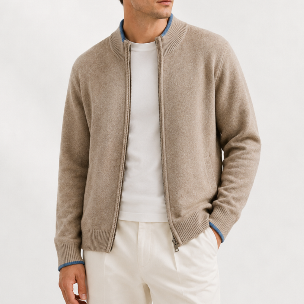 Men’s Knitted Zip Jacket – Lightweight Half Zip High Neck Jumper