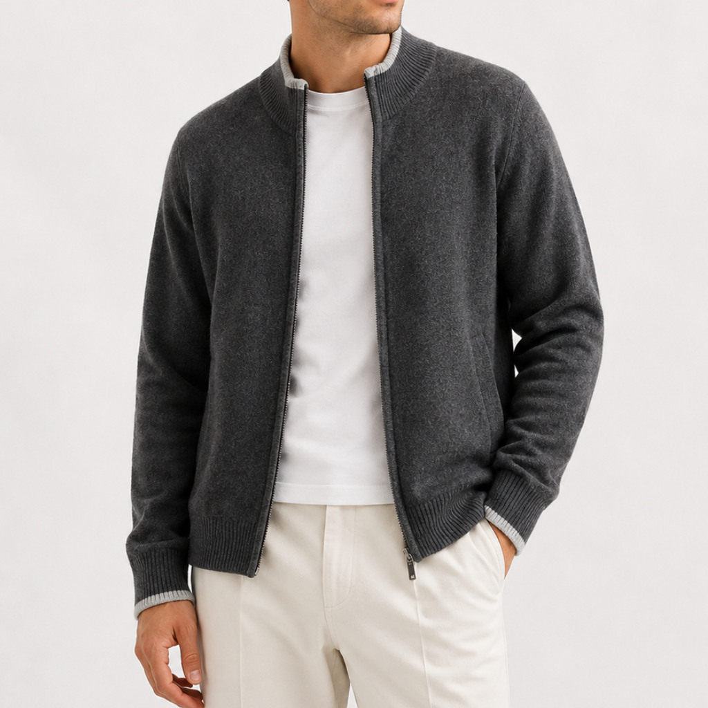 Men’s Knitted Zip Jacket – Lightweight Half Zip High Neck Jumper