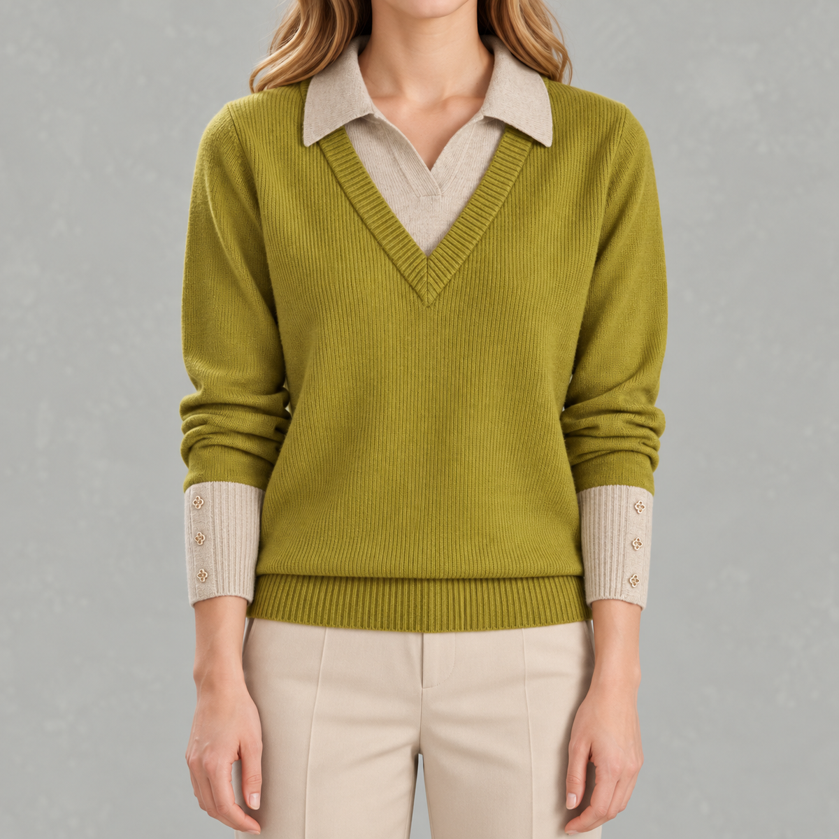 Women’s Shirt – Long Sleeve Knitted Jumper Polo Style Layering Top