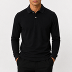 Men’s Polo Shirt – Classic Long Sleeve Lapel Collar Smart Casual Top