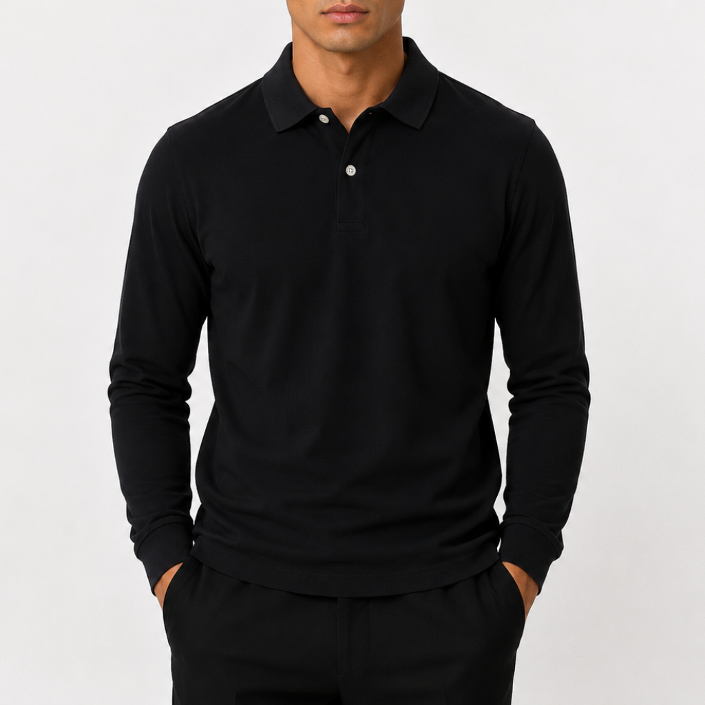Men’s Polo Shirt – Classic Long Sleeve Lapel Collar Smart Casual Top