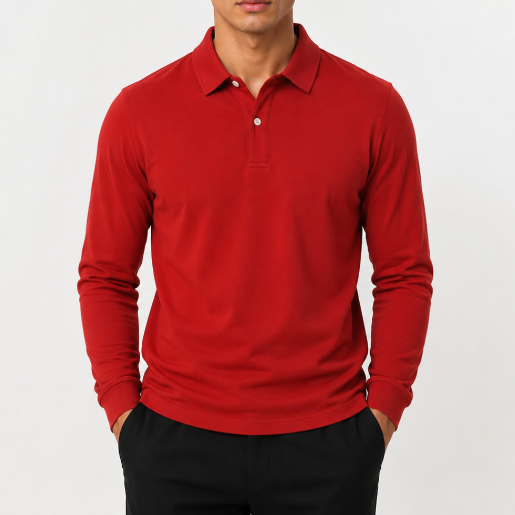 Men’s Polo Shirt – Classic Long Sleeve Lapel Collar Smart Casual Top