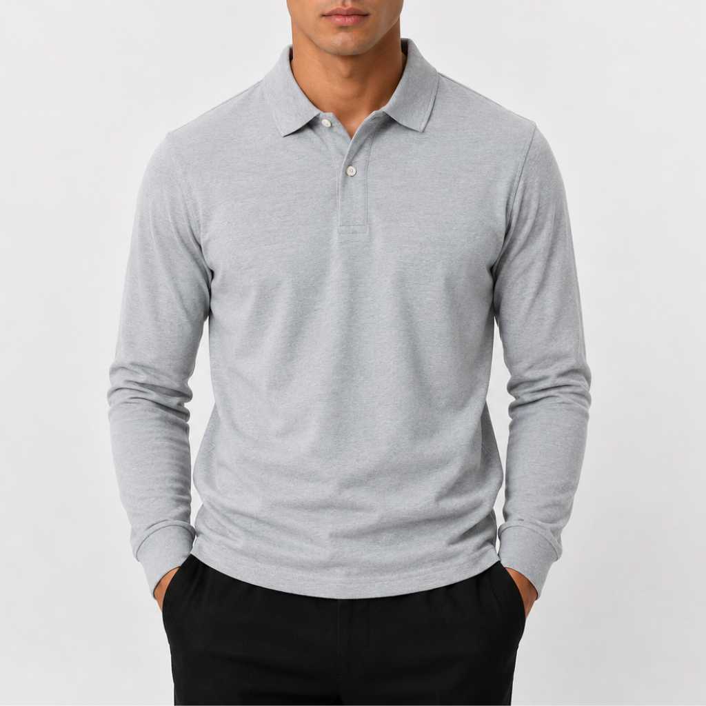 Men’s Polo Shirt – Classic Long Sleeve Lapel Collar Smart Casual Top