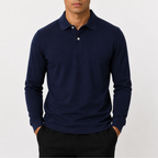 Men’s Polo Shirt – Classic Long Sleeve Lapel Collar Smart Casual Top