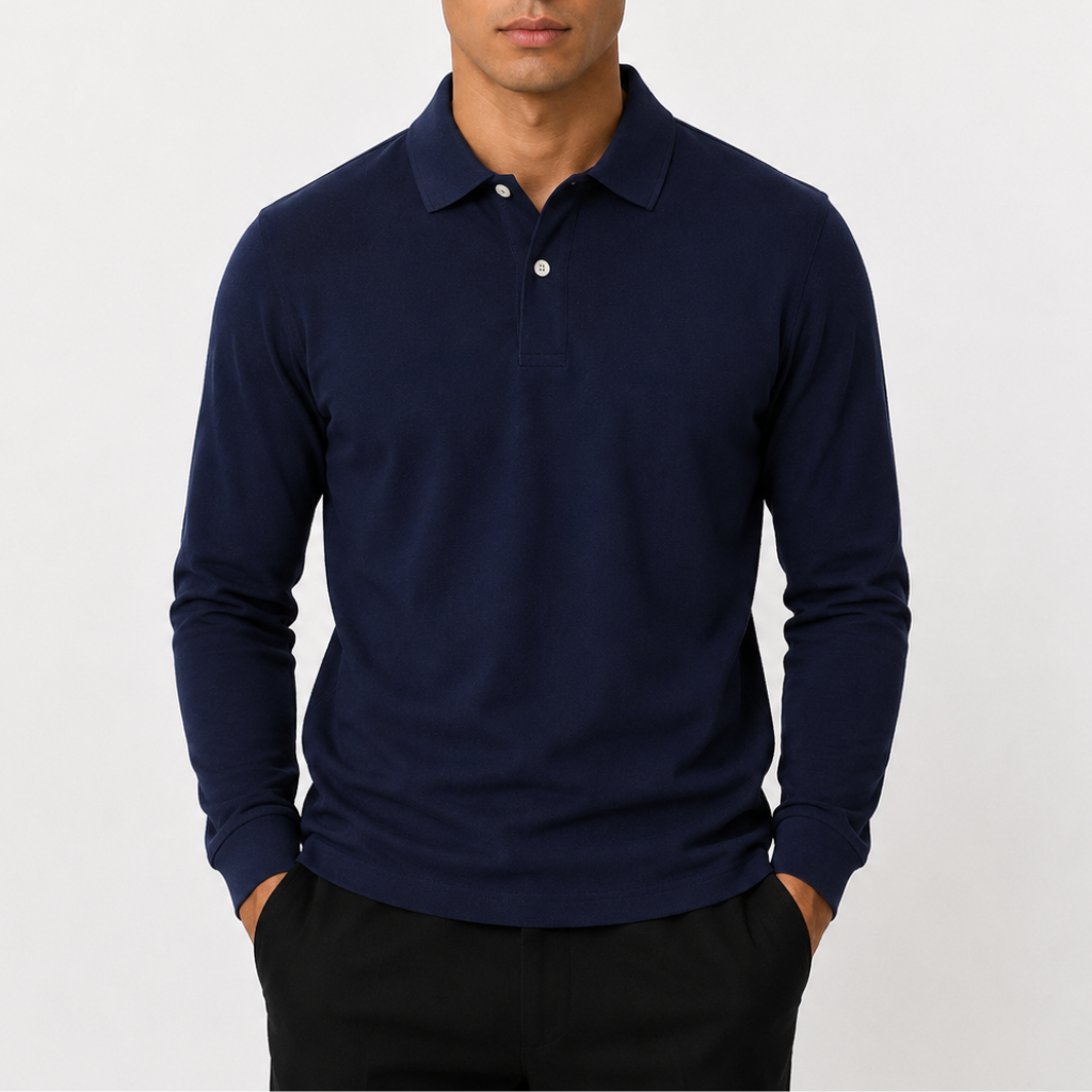 Men’s Polo Shirt – Classic Long Sleeve Lapel Collar Smart Casual Top