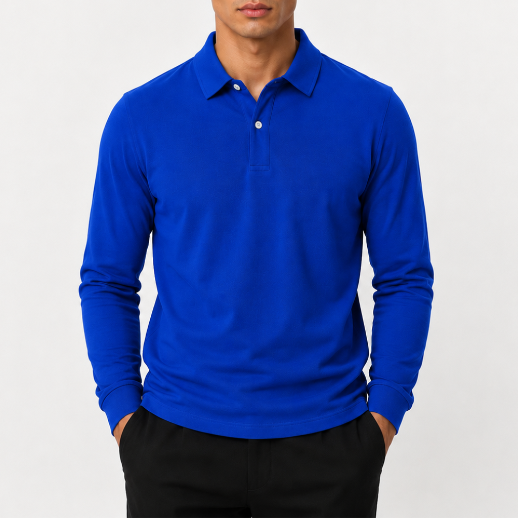 Men’s Polo Shirt – Classic Long Sleeve Lapel Collar Smart Casual Top