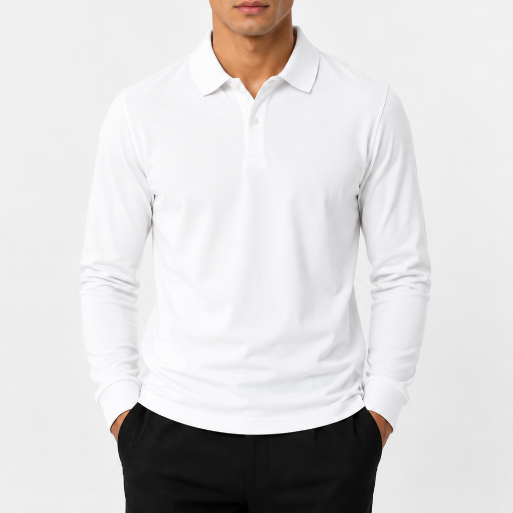 Men’s Polo Shirt – Classic Long Sleeve Lapel Collar Smart Casual Top