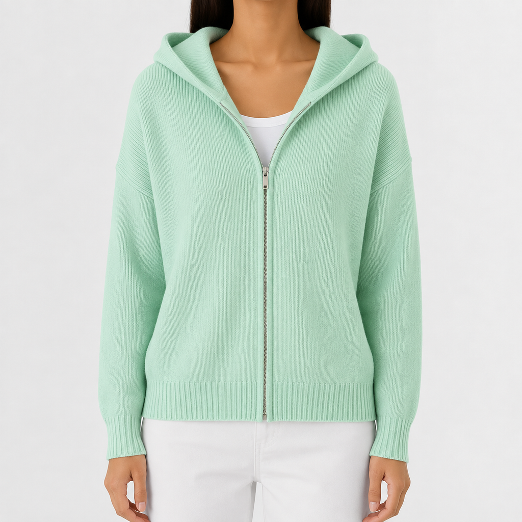 Women’s Knitted Hoodie – Full Zip Hooded Cardigan Jumper